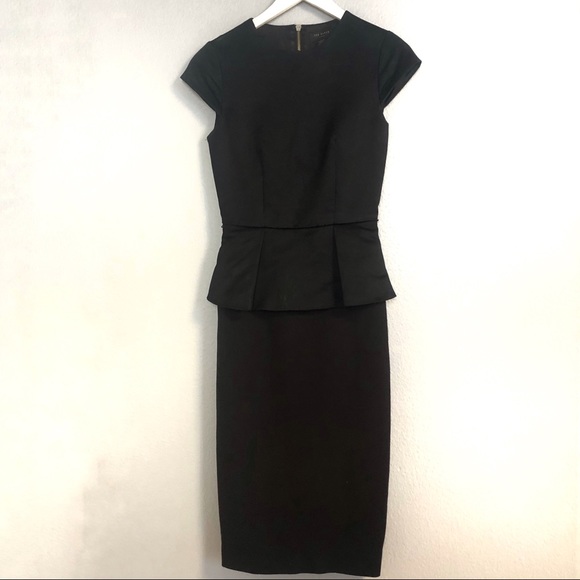 Ted Baker Black Lenci Midi Peplum Dress - Size 0 - Picture 7 of 14
